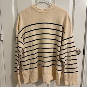 Zara Striped Cream and Black Oversized Sweater
